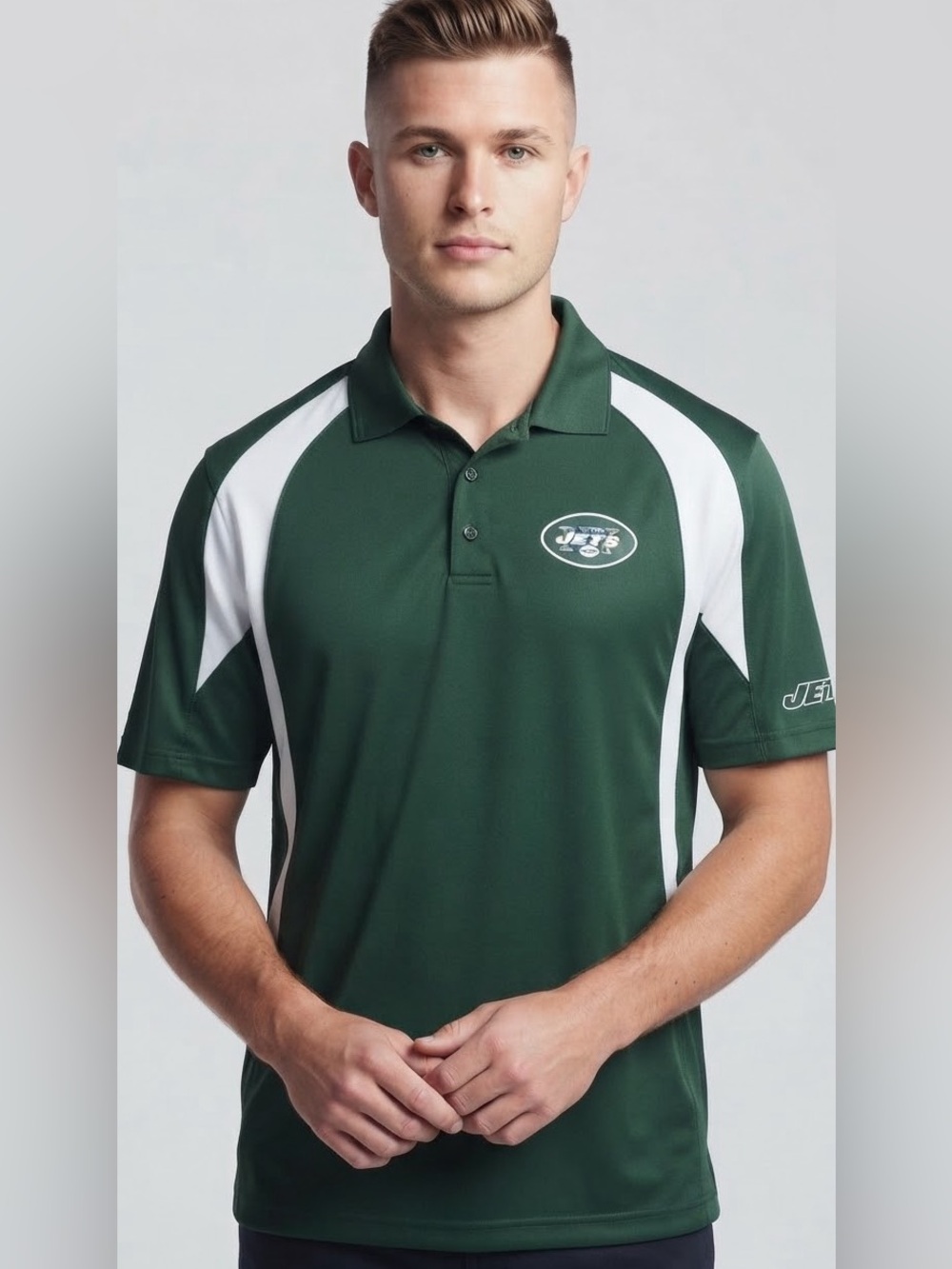 Jets NFL Team Apparel Men’s Dark Green Short Sleeve Polo Golf Shirt Size Large